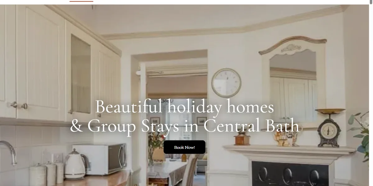 Bath Spa Stays website homepage, showing a Georgian kitchen interior