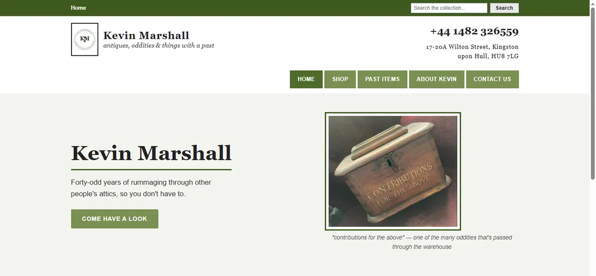 Kevin Marshall's Antiques website homepage