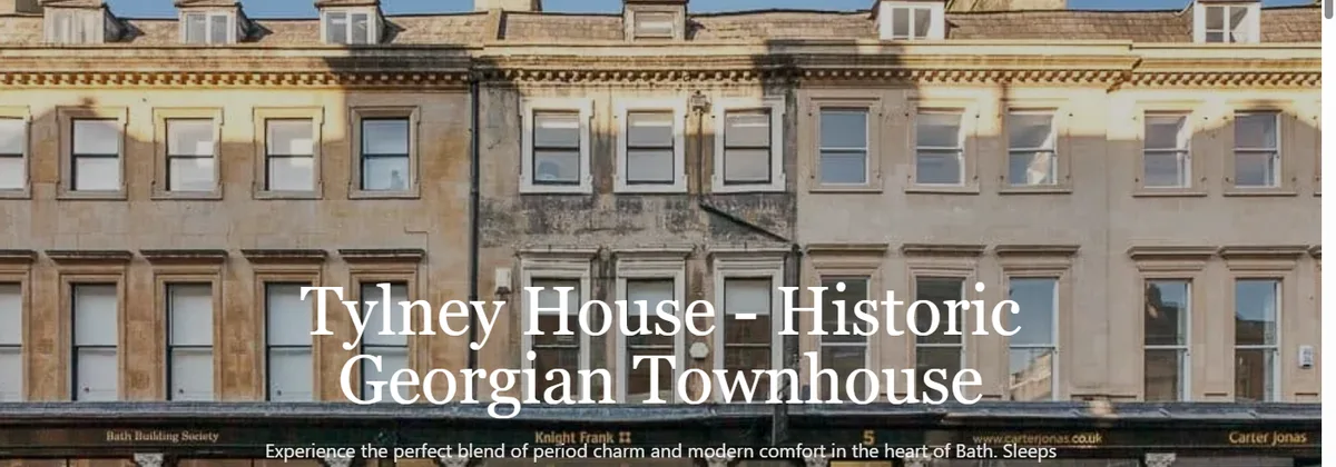 Tylney House website hero showing the Georgian townhouse exterior in Bath